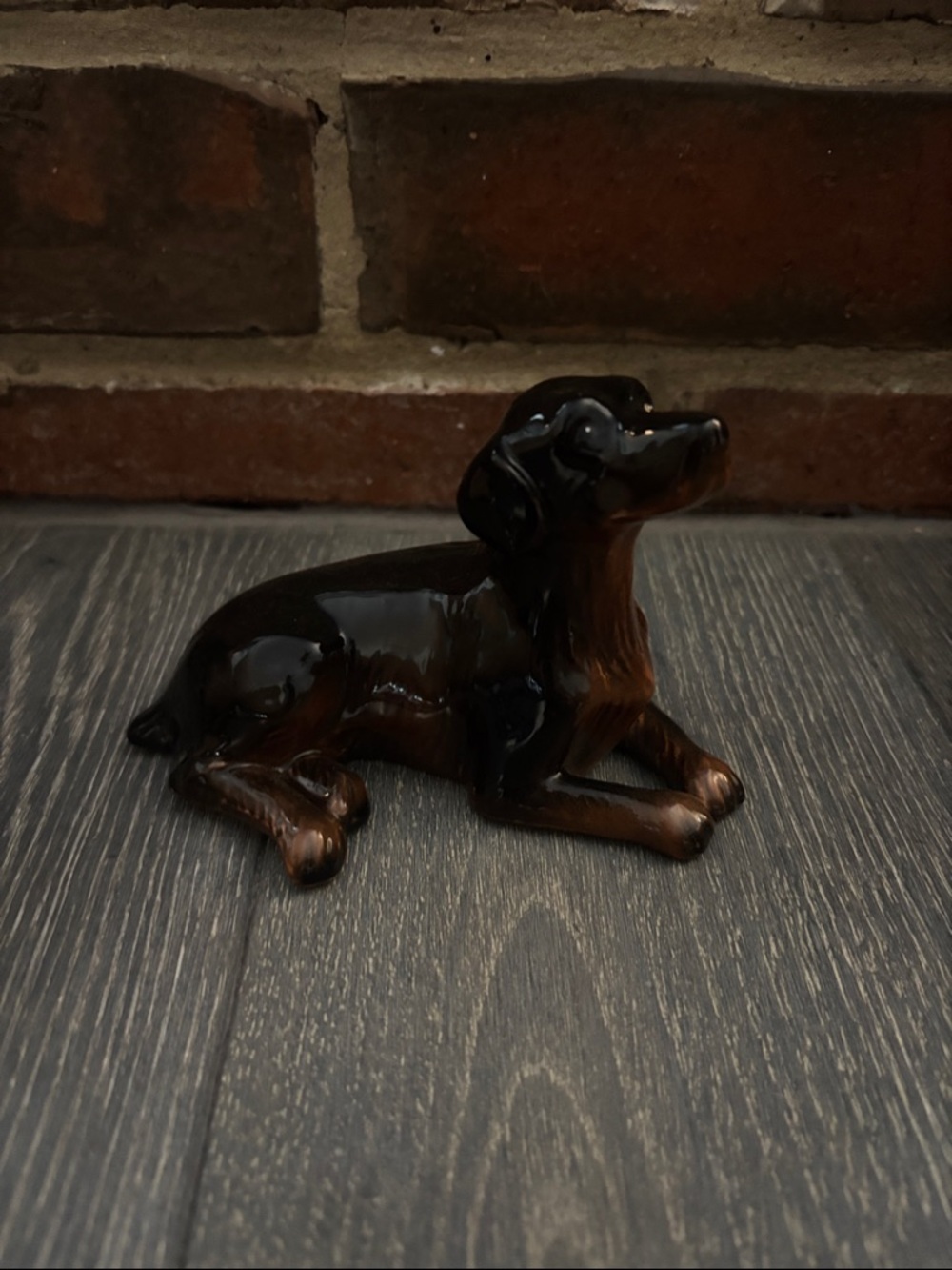 Decorative Black & Brown Ceramic Dog Figurine - Pets Dog vintage